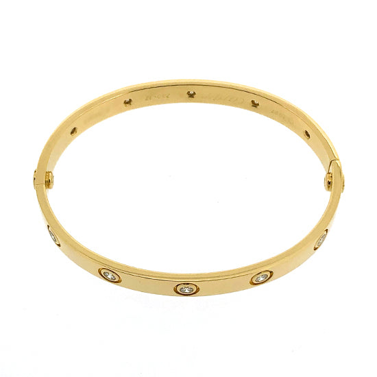 Cartier 10 Diamond 18KT Yellow Gold Love Bracelet Size 17
