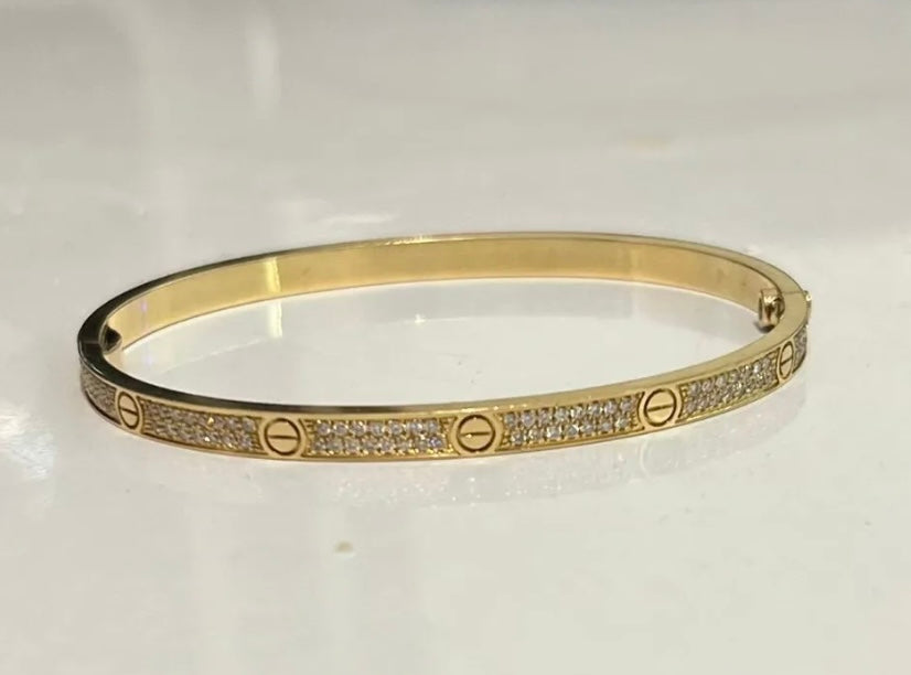 Cartier Diamond-Paved Small Love Bracelet, 18KT Yellow Gold, Size 17