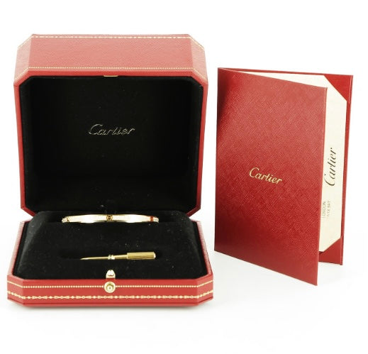 Cartier Diamond-Paved Love Bracelet, Small Model, Size 17, W/ Certificate