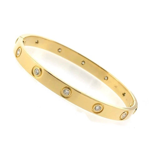 Cartier 10 Diamond 18KT Yellow Gold Love Bracelet Size 17