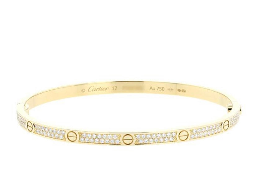 Cartier Diamond-Paved Love Bracelet, Small Model, Size 17, W/ Certificate